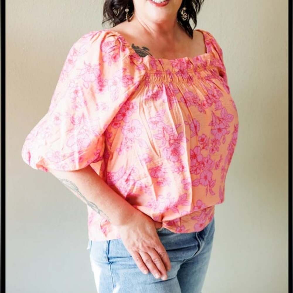 Oddy Pink & Peach Floral Off The Shoulder Ruffle Blouse - Picture 7 of 8